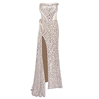 HOT Fashionista Cutout Beaded Slit Maxi Dress - Small Silver