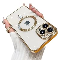 Electroplated CD Pattern Magnetic Case with Lens Protector, Transparent Case, Anti-Drop, for iPhone 15 14 13 12 11 Pro Max XS XR X 7 8 SE Phone Case (Gold,iPhone 15)
