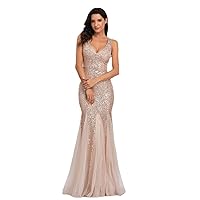 Exclusive Women Sequin Mermaid Gowns Dress 6Colors V Neck Sleeveless Bridesmaid Wedding Guest Prom Dress