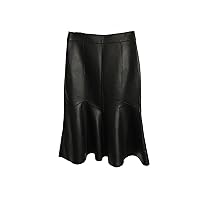 Women's Genuine Leather Mid Length Sheepskin High Waisted Over Knee Fishtail Skirt