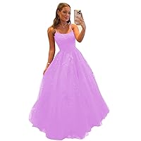 GUKARLEED Women's Long Prom Dresses Ball Gowns for Teens A-line Appliques Tulle Formal Evening Gown Party Dress