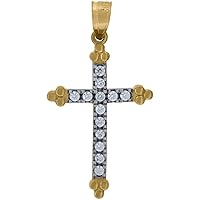 10k Gold Two tone CZ Cubic Zirconia Simulated Diamond Womens Cross Height 28.6mm X Width 15mm Religious Charm Pendant Necklace Jewelry for Women