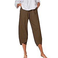 SNKSDGM Women's Wide Leg Cotton Linen Pants Beach Casual High Waist Palazzo Pant Joggers Belted Trouser with Pocket