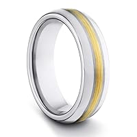 Roberto Ferrini 6MM Tungsten Carbide Ladies/Mens/Unisex Brushed & Polished Comfort Fit Wedding Band Ring w/ 18k Gold Plated Inlay (Available Sizes 4-11 w/Half Sizes)