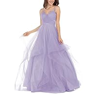 Women's V-Neck Long Glitter Tulle Spaghetti Prom Ball Gowns 10 Lavender