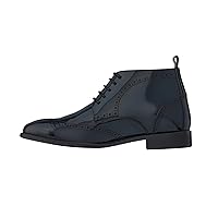 TOTO Men's Invisible Height Increasing Elevator Shoes - Leather Lace-up Wing-Tip Dress Boots - 2.8 Inches Taller