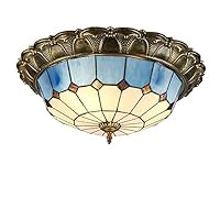 HomeLava Tiffany Ceiling Fixtures Light Dia 20.28 inches Retro Stained Glass Ceiling Light Art Deco Ceiling Lamp 3 Lights Close to Ceiling Light Fixtures for Bedroom Living Room Blue