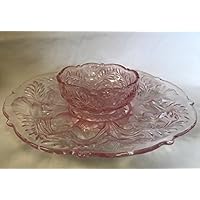 Inverted Thistle Pattern Egg Plate and Relish Dish (Pink)