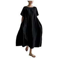 Summer Dress for Women 2024 Plus Size Plain Color Simple Oversized Loose Fit Ruffle Hem Sundress Beach Dress