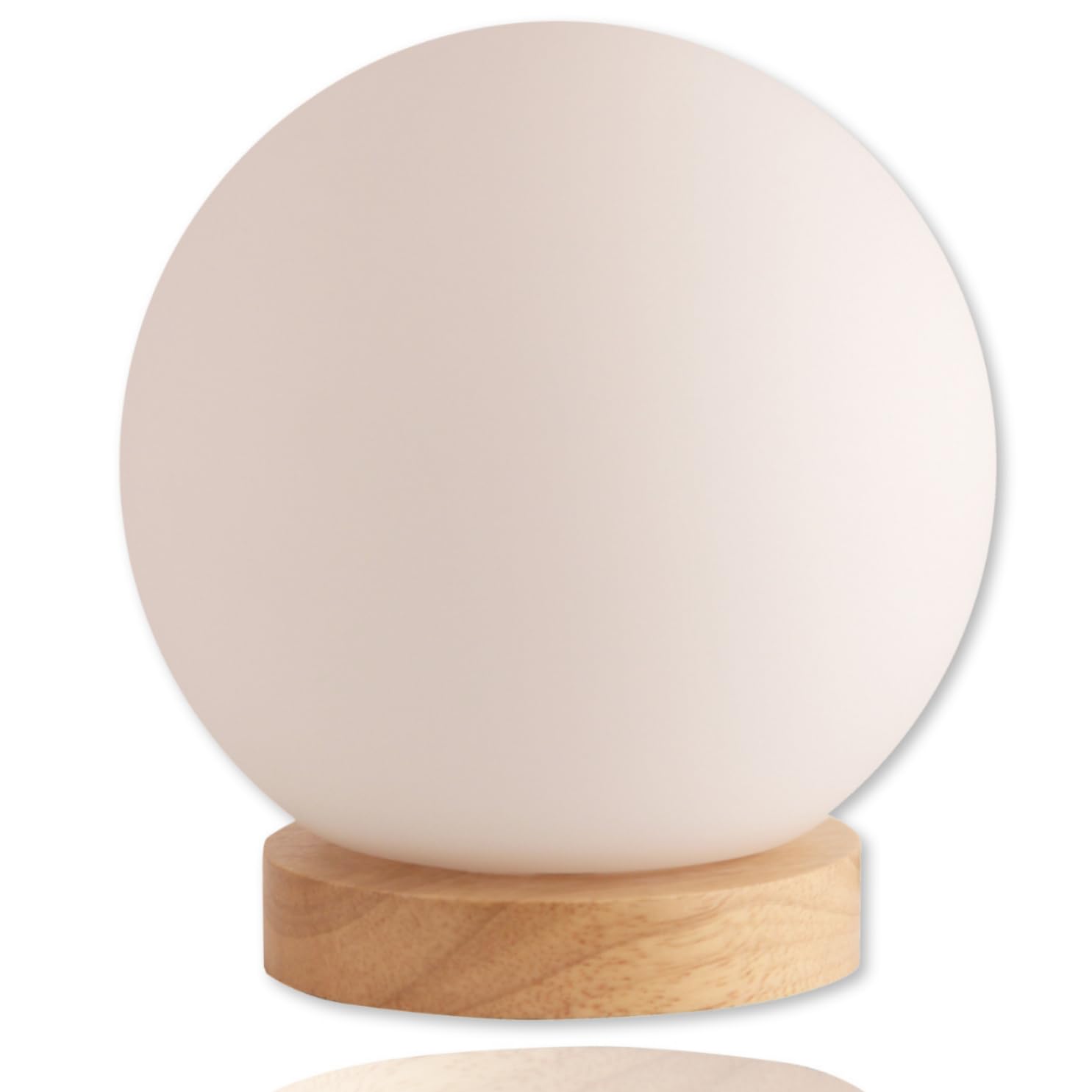 Globe Table Lamp with Included 6 Watt 550 Lumen 2700K LED Bulb - Sphere Lamp with Natural Wooden Base and Round Lamp Glass Shade - Ideal as Mini Table Lamp, Orb Light, Bookshelf Lamp Bedside Ball Lamp