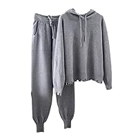 Women Hooded Tracksuit Turtleneck Sweater and Carrot Jogging Pants Pullover Chic Knitted Outwear