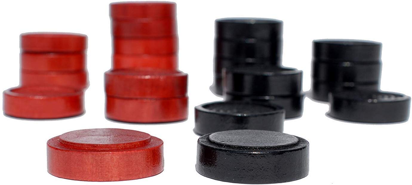WE Games Checkers Pieces Only, Wooden Checker Board Game Pieces, 24 Red and Black Stackable Player Pieces with a Drawstring Storage Bag, 1.5 Inch Diameter Carved Versatile Backgammon Game Pieces