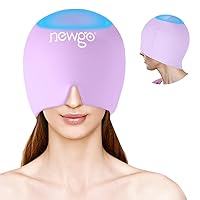 NEWGO Headache Relief Hat Migraine Ice Cap with Top Coverage, Light Blocking Migraine Relief Cap and Sleeping Mask with Cooling Gel & Compression for Tension, Sinus Pressure, Puffy Eyes (Purple)