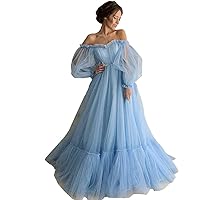 Women's Long Sleeve Evening Dress Off The Shoulder Tulle Formal Occasion Women Dresses