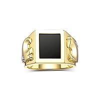 Rylos 14K Yellow Gold Men's Ring, Diamonds and Black Onyx, Mosaic Opal, or Tiger Eye, Tiger Head motifs on both sides. Sizes 8 to 13, these rings add a bold touch to your men's jewelry collection.