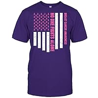No One Fights Alone, USA Flag Breast Cancer Awareness Gift T-Shirt (Purple;2XL)