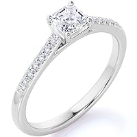 Asscher Cut Cubic Zirconia Solitaire Engagement Ring in 14K White Gold Plated 925 Sterling Silver