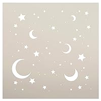 Moon & Stars Stencil by StudioR12 | Dreamy Night Sky Pattern | Craft Paint Mixed Media | Mylar Template | DIY Home & Nursery Decor | Size (9 x 9 inch)