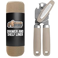 Gorilla Grip Drawer and Shelf Liner and Manual Hand Held Can Opener, Shelf Liner Size 12 In x 20 FT Beige, Strong Grip, Can Opener in Almond, Best Large Lid Openers for Kitchen, 2 Item Bundle
