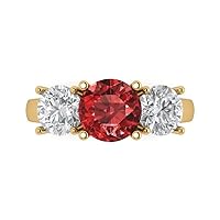 3.22ct Round Cut Solitaire three stone Natural Scarlet Red Garnet designer Modern Statement Ring Solid 14k Yellow Gold