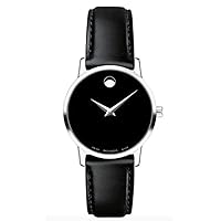 Movado 0607317 Black Leather Black Dial Stainless Steel Women’s Movado Museum Classic 28mm Watch