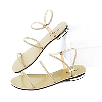 Summer Women Beach Sandals Female Low Heel Crystal Shining Rhinestones Shoes Lady Peep Toe Slipper Plus Siz Gold 8.5