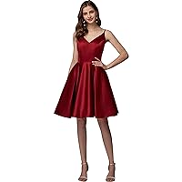 A-Line Hot Homecoming Cocktail Party Valentine's Day Dress V Neck Sleeveless Short/Mini Satin with Pleats
