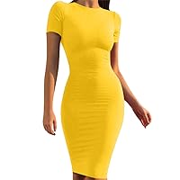 Mokoru Women's Casual Basic Pencil Dress Sexy Long Sleeve Bodycon Midi Club Dress