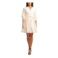 DKNY Womens Belted Ruffled Balloon Sleeve Surplice Neckline Fit + Flare Dress