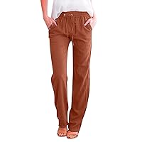 Women Fashion Solid Color Cotton Flax Elastic Long Pants Beach Leisure Trousers Braid Knit Leggings for