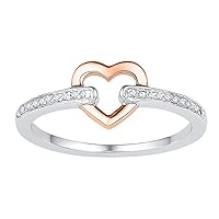 The Diamond Deal 10kt White Gold Womens Round Diamond Rose-tone Bound Heart Ring 1/12 Cttw