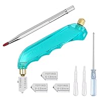 YOTINO Glass Cutting Tool Kit Includes Blue Grip Oil Feed Glass Cutter with 2 Pliers 3 Extra Replacement Head Tungsten Scribe Engraving Pen Screwdrive