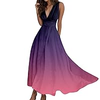 Summer Dresses for Women 2024 Sleeveless V Neck Sundress Casual Loose Boho Maxi Dress Flowy Beach A Line Midi Dress