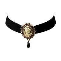 Victorian Black Velvet Lace Cameo Choker Gothic Lady Cameo Necklace&Brooch Pin Gift for Her