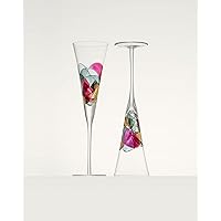 Champagne Flute 7.5Oz Unique Mouth Blown Sagrada Familia Inspired Hand Painted Stained Glass Unique Birthday Anniversary Weddings Gifts Set 2
