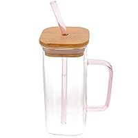 Glass Drinking Cup Clear Coffee Cup Mason Jar with Lid and Straw Mason Jars with Handle Travel Tumbler Drinking Mug Bar Cups Camping Water Bottle Milk Student Golf Cup