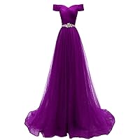 Women's Off Shoulder Lace-up Mother Bridesmaid Prom Dress with Beaded Belt