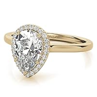 GOLD EDGE 1 CT Pear Colorless Moissanite Engagement Ring,Wedding Bridal Ring, Eternity Solid 10K Yellow Gold Diamond Solitaire 3-Prong Anniversary Promise Rings for Her