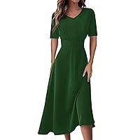 Dresses for Women 2024 Fashion Solid Color Dresses V-Neck Waist Long Swing Dress Summer Dresses for Women 2024 S-2XL