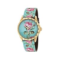 Gucci G-Timeless Aqua Floral Print Dial Ladies Leather Watch YA1264085
