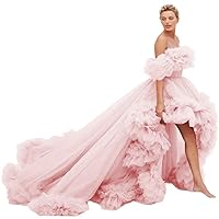 Puffy Ruffles High Low Prom Dresses for Women Off Shoulder Tulle Ball Gowns Long Formal Evening Gowns