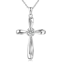1 Carat White Round Cut Moissanite Diamond Cross Pendant Necklace In 925 Sterling Silver With 18