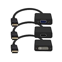 Add On 3-Piece Bundle of 8In DisplayPort Male to DVI, HDMI, and VGA Female Black Adapter Cables - 100% Compatible and Guaranteed to Work (DP2VGA-HDMI-DVI-B)