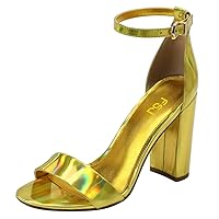 FSJ Women Classic Chunky High Heel Sandals Open Toe Ankle Strap Single Band Dress Shoe Size 4-15 US