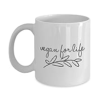 VEGAN FOR LIFE - Unique Coffee Mug for Vegan - Cute Vegetarian Ceramic Cup - Birthday gift for Him or Her, Mom, Dad - Gift Idea for Boyfriend or Girlfriend (11 oz)