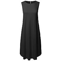 Made by Emma Women's Missy Casual Loose Fit Solid Viscose 3/4 Sleeve Round Neck Midi Dress