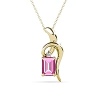 Emerald Cut Pink Sapphire Round Diamond Accent 7/8 ctw Womens Ribbon Pendant Necklace 16 Inches 14K Gold Chain