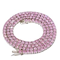ANGEL SALES 10.00 Ct Round Pink Sapphire 18 Inches Necklace For Men's & Women's 14K White Gold Finish