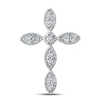 Solid 10K White Gold Natural Diamond Cross Pendant Charm - 3/4 Inch Height - 1/8 Carat (.12 Cttw)