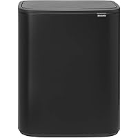 Brabantia Bo Touch Top Trash Can - 1 x 16 Gal Bucket (Matt Black) Soft Open/Close Kitchen Garbage & Recycling Can with Removable Compartment